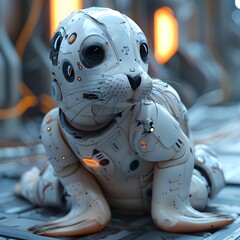 Fototapeta premium Cute Seal Pup Whiskers Embody Sensor Technology in Futuristic Robot Design