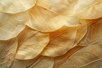 Obraz premium Leaves background. Beige leaves, macro photography, natural background, texture, veins, copy space. Beige Leaves with Veins.