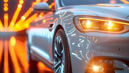 Closeup of hybrid car headlights with built-in technology. Concept Hybrid Cars, Headlight Design, Car Technology