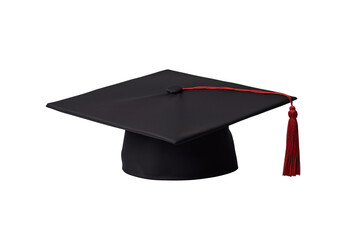 a black graduation cap with a red tassel