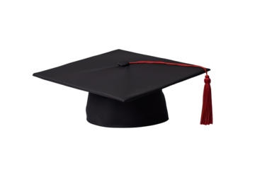 a black graduation cap with a red tassel