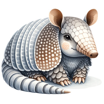 recommend clip art: A cute cartoon armadillo with a pink nose and a friendly smile.