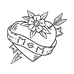 Hearts with the inscription mom in old school tattoo style.