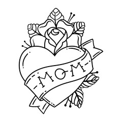Hearts with the inscription mom in old school tattoo style.
