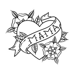 Hearts with the inscription mom in old school tattoo style.