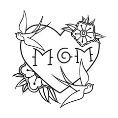 Hearts with the inscription mom in old school tattoo style.