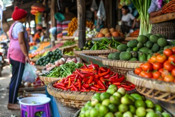 Fototapeta na wymiar Asian Traditional Market , full of fruits ,vegetables, spices