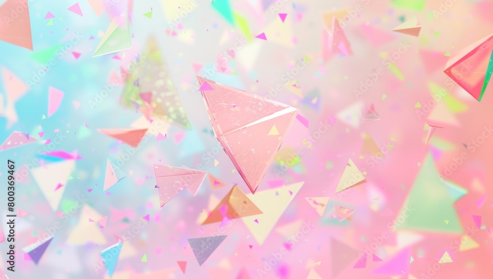 Poster a background with pastel colored geometric shapes floating in the air, creating an abstract and colo