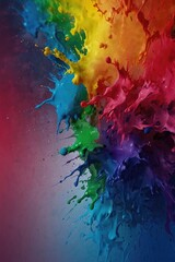 Rainbow color paint splash background. Exploding liquid paint copyspace. Colorful wet paint splashes