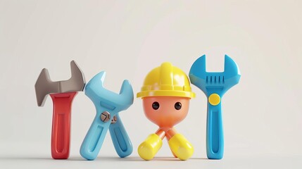 A 3D render of a cute cartoon construction worker