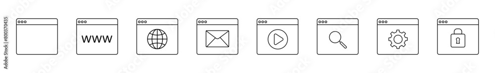 Poster browser with search term, web page and icon set from www. white page website, browser collection. ve