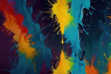 Rainbow color paint splash background. Exploding liquid paint copyspace. Colorful wet paint splashes