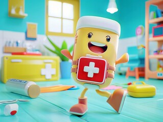 Create a fun and engaging animation of a first aid kit character