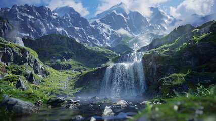 Fototapeta premium Waterfall From The Mountain