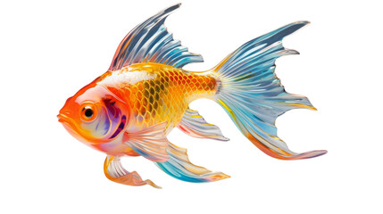 Fototapeta premium A single goldfish elegantly swims in a tranquil white space on transparent background