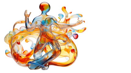 Abstract painting of a person seated in a chair, lost in thought and introspection on transparent background