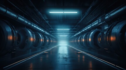 Spaceship in the Universe, spacecraft flying in deep space. Orbital station interior. Future scientific vessel technology, space travel.