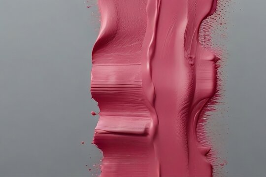 Stroke of pink paint texture, paint brush strokes isolated on ash color background