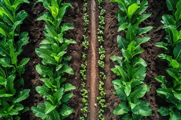 Obraz premium beautiful farmland with plowed field on a sunny day professional photography