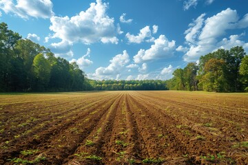 Fototapeta na wymiar beautiful farmland with plowed field on a sunny day professional photography