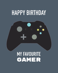 Birthday Card with Gamepad for Teenager. Birthday party, celebration, holiday, event, festive, congratulations concept. Vector illustration.