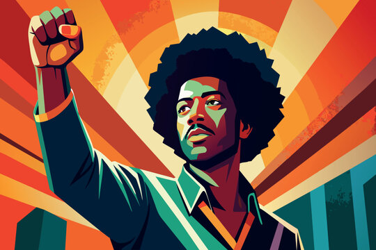 A man with a fist raised in the air