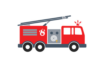 simple red fire engine truck silhouette side view icon symbol vector isolated transparent background