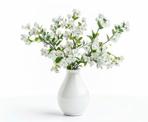 White vase with white flowers isolated on the white background