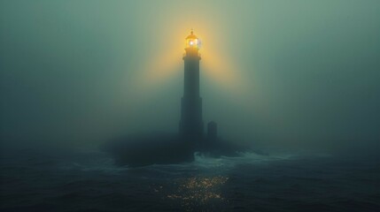 Fototapeta premium Guiding Light in the Fog, generative ai