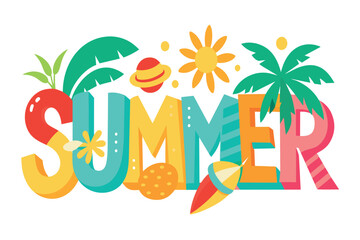 Summer is a colorful word that is written in a fun and playful way