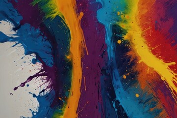 Rainbow color paint splash background. Exploding liquid paint copyspace. Colorful wet paint splashes