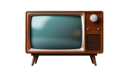 Vintage television set displaying blue screen, emitting nostalgic glow on transparent background