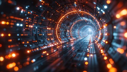 Fototapeta premium Immerse yourself in the mesmerizing journey through the cosmic wormhole, where vibrant hues of blue and orange dance in perfect harmony