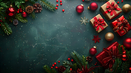Christmas background with baubles and gift decorations, perfect for holiday-themed designs and festive promotions.