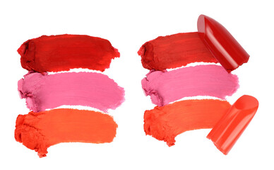 Set of Lipstick Smears smudge, isolated on transparent background, as sample cosmetics concept