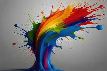 Rainbow color paint splash background.  Exploding liquid paint copyspace. Colorful wet paint splashes