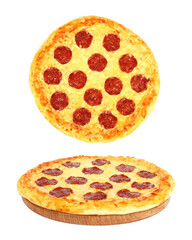 Set of Pizza with Salami, isolated on transparent background