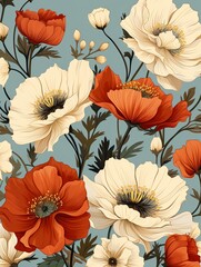 Heirloom flower illustration, repeating pattern vector, timeless for home decor , simple lines drawing