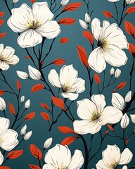 Timeless flower pattern, vector drawn, seamless repeat, for highquality prints , simple lines drawing