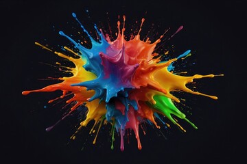 Rainbow color paint splash background.  Exploding liquid paint copyspace. Colorful wet paint splashes