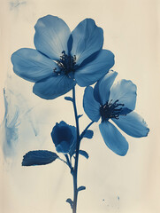blue cyanotype flower photography