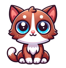 Adorable Oversized-Eyes Brown and White Cat Clip Art with Whimsical Charm
