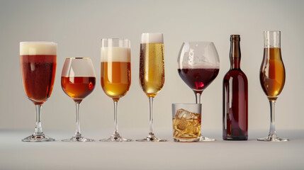 Variety of Alcoholic Drinks and Glassware