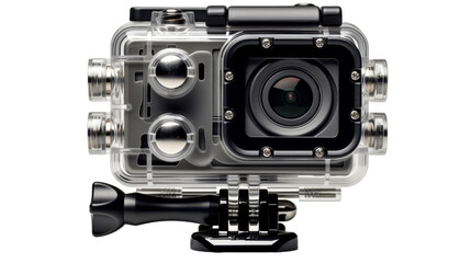 A versatile action camera mounted on a stable tripod, ready for outdoor adventures on transparent background
