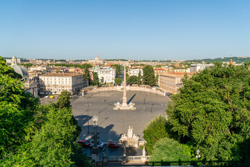 Rome, Italy. Piazza del Popolo - A large square at the northern gate of the city, in the center of which stands the oldest obelisk in Rome. Morning hours