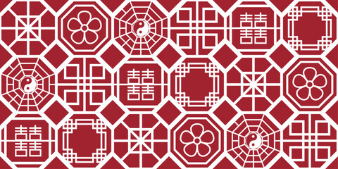 Chinese and Japanese Asian pattern. Red and seamless tiles pattern.