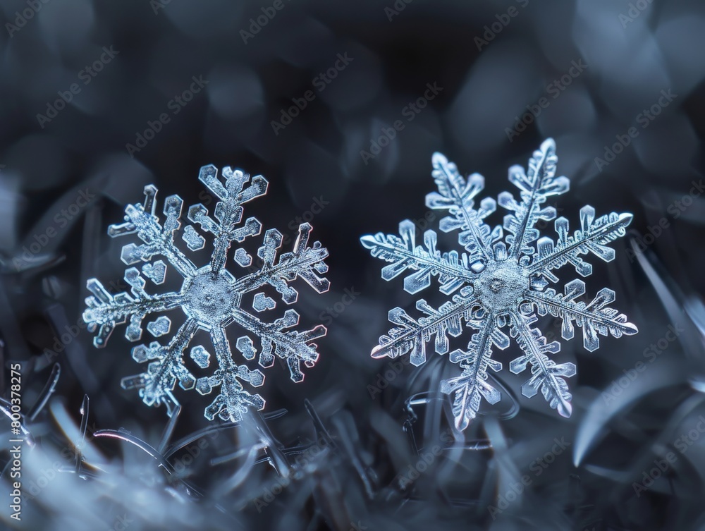 Aufkleber a closeup of two snowflakes, their intricate patterns perfectly interlocking, symbolizing the unique