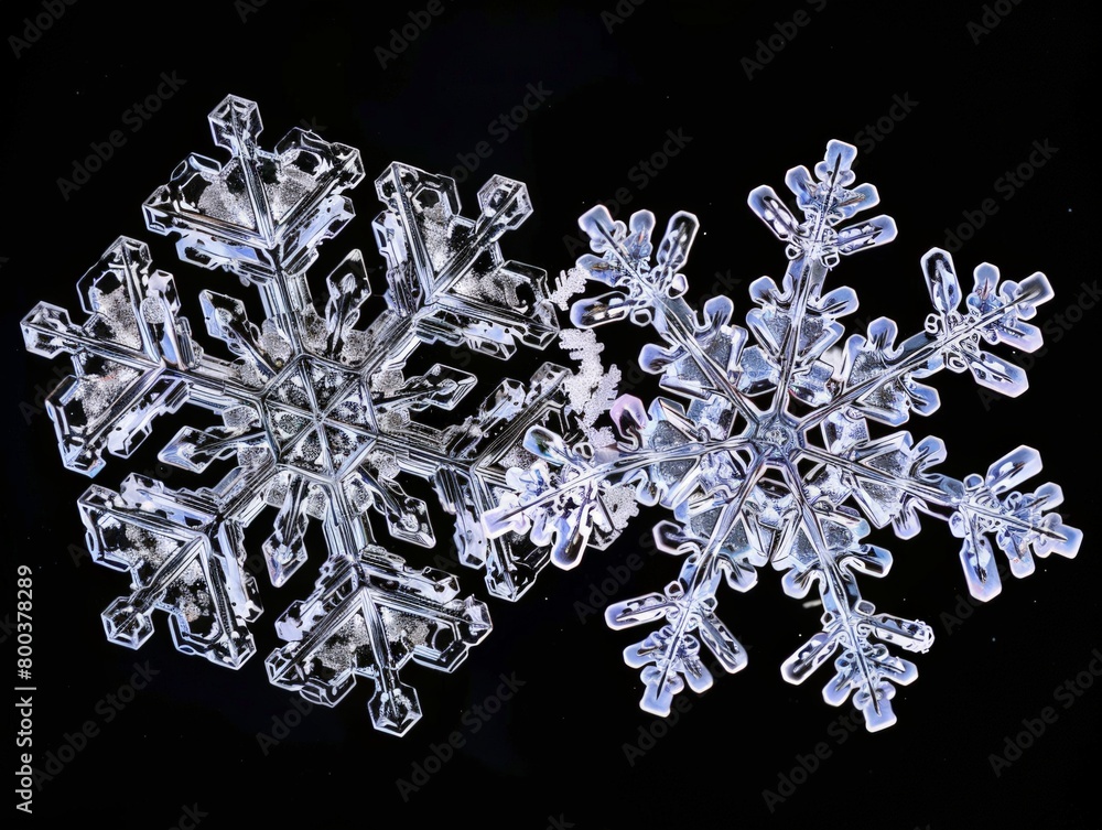 Aufkleber a closeup of two snowflakes, their intricate patterns perfectly interlocking, symbolizing the unique