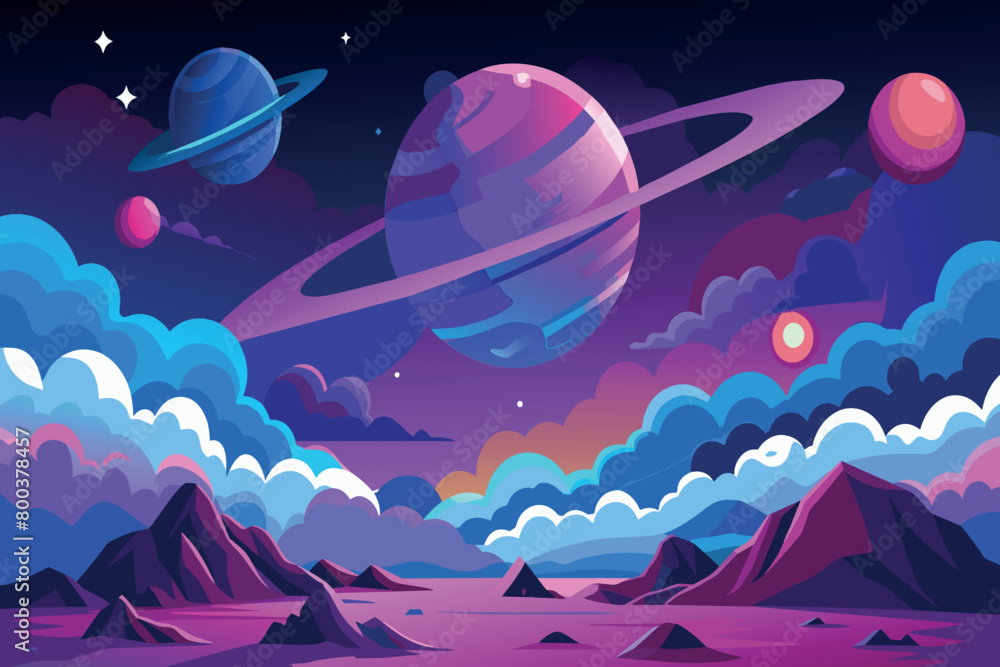 Wall mural a colorful space scene with a large planet in the center