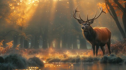Majestic Buck in Morning Mist, generative ai